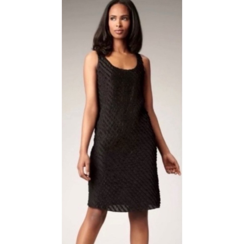 Eileen Fisher Woman System Diagonal Ruffled Silk Dress Sleeveless Black Sz 16W
